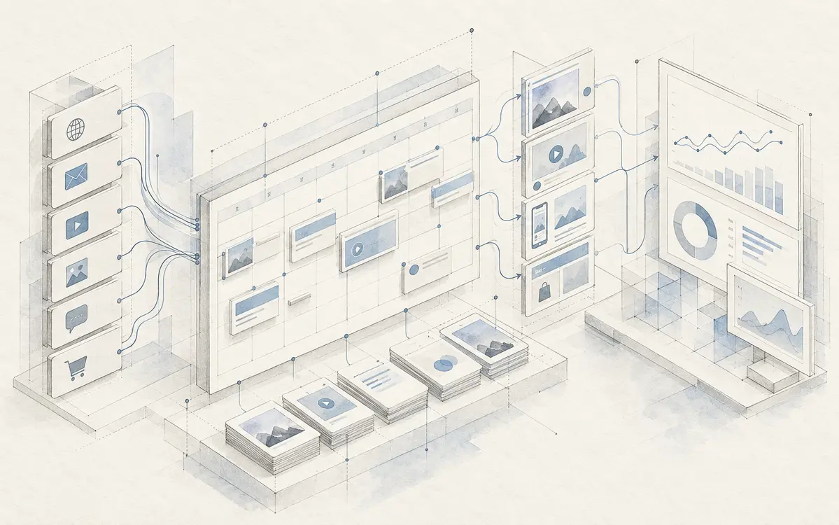 Conceptual sketch of a campaign calendar, channels and reporting