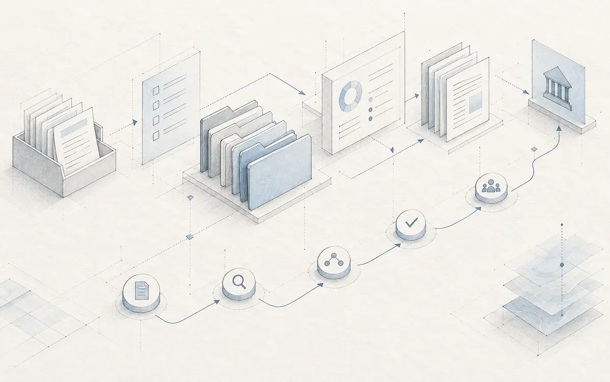 Conceptual sketch of case files, assessments and document workflows